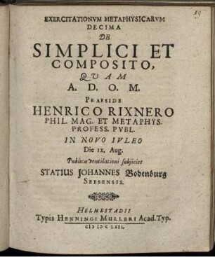 Exercitationum Metaphysicarum Decima De Simplici Et Composito
