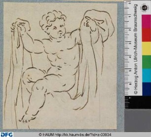 Putto mit Draperie nach rechts blickend