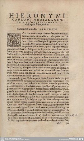 Hieronymi Cardani Mediolanensis civis que bononiensis, der Regula Aliza, libellus.