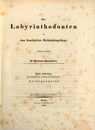 Die Labyrinthodonten aus dem 1) bunten Sandstein von Bernburg 3) Saarbrücker Steinkohlengebirge, III