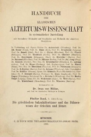 Die griechischen Sakralaltertümer und das Bühnenwesen der Griechen und Römer