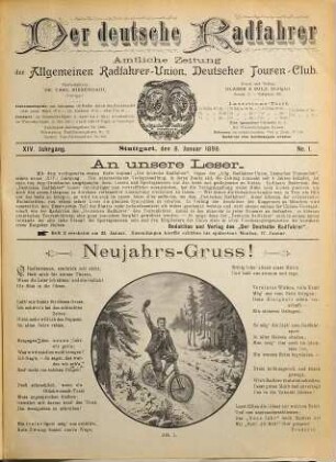 Der Deutsche Radfahrer : Organ zur Vertretung d. Interessen d. dt. Radfahrer ; dt.-internat. Radfahrer-Zeitung ; amtl. Zeitung d. Allgemeinen Radfahrer-Union. 14. 1898