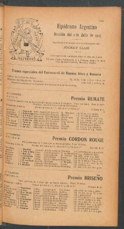 Hipódromo Argentino - Reunión del 2 de Julio de 1905