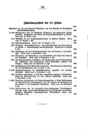 Inhaltsverzeichnis des 10. Heftes