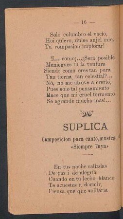 Súplica : Composición para canto, música de "Siempre tuya"