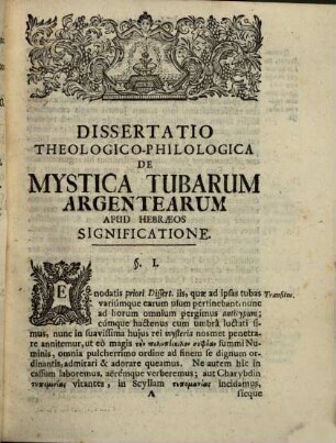 Hilkôt ḥaṣôṣrôt seu dissertatio theologico-philologica de tubis Hebraeorum argenteis, quae de hoc argumento altera est et mysticam tubarum significationem tradit
