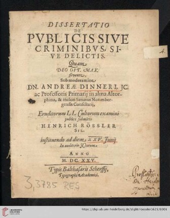 Dissertatio De Pvblicis Sive Criminibvs, Sive Delictis