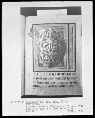 Psalterium — Initiale D (ne exaudi), Folio 117 recto
