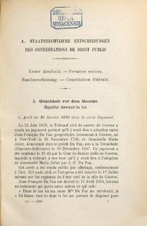 Entscheidungen des Schweizerischen Bundesgerichtes : amtliche Sammlung = Arrêts du Tribunal Fédéral Suisse. 12. 1886
