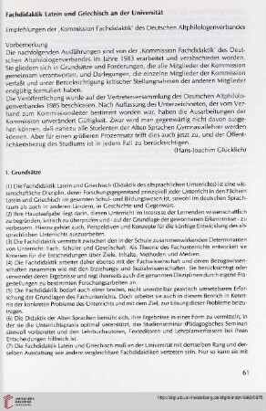 29: Fachdidaktik Latein und Griechisch an der Universität