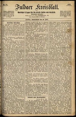Erste Ausgabe vom Samstag, den 21. Juli 1883.