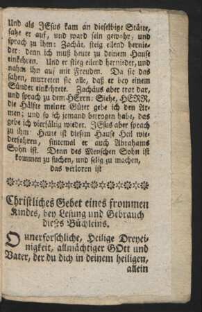 Christliches Gebet eines frommen Kindes, bey Lesung und Gebrauch dieses Büchleins