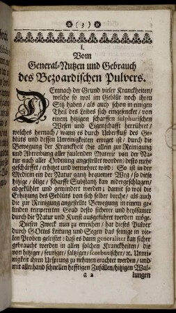 Vom General-Nutzen und Gebrauch des Bezoardischen Pulvers.