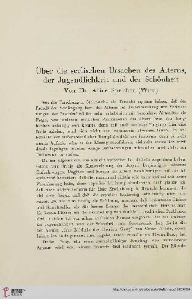 11: Über die seelischen Ursachen des Alterns, der Jugendlichkeit und der Schönheit