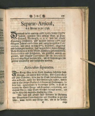 Separat-Articul, d. d. Altona 10 Jul. 1736.