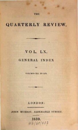 The quarterly review, 60. 1839