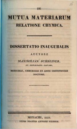 De mutua materiarum relatione chymica : dissertatio inauguralis