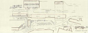 Neugestaltung "Bahnhof": Schaubild zur Neugestaltung "Bahnhof". Vorschlag 2. Inhalt: Kaufhaus, Bahnhof, Hotel, Parkhaus, Ladenrampe, Tankstelle
