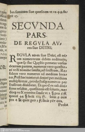 Secunda Pars. De Regula Aurea sive Detri