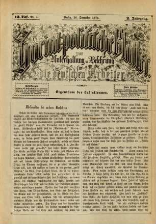 12. Lief. Nr. 4. Berlin, 26. December 1874. 2. Jahrgang.