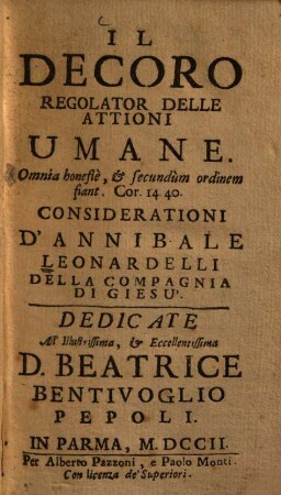Il decoro regolator delle attioni umane