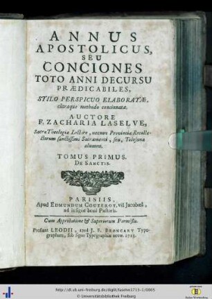 De Sanctis. Tomus 1: Annus apostolicus, seu conciones toto anni decursu praedicabiles