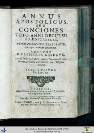 De Sanctis. Tomus 1: Annus apostolicus, seu conciones toto anni decursu praedicabiles