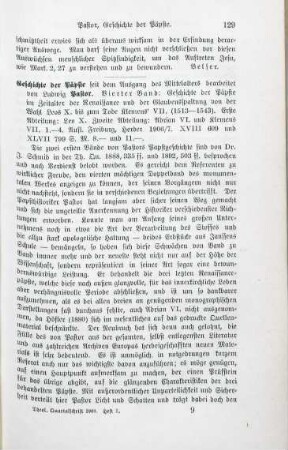 129-131 [Rezension] Pastor, Ludwig von, Geschichte der Päpste seit dem Ausgang des Mittelalters, 4. Band, 1. und 2. Abteilung