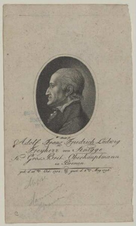 Bildnis des Adolf Franz Friedrich Ludwig Freiherr von Knigge