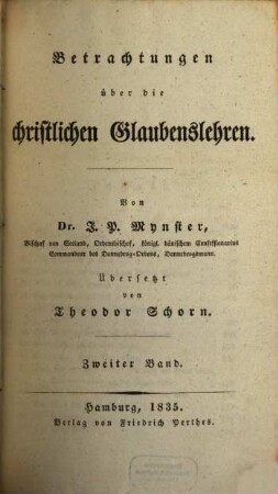 Betrachtungen über die christlichen Glaubenslehren, Band 2