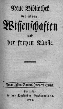 Zwanzigsten Bandes zweytes Stück