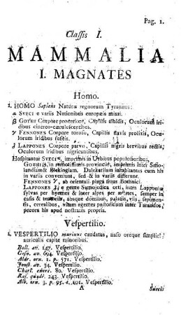 Classis I. Mammalia