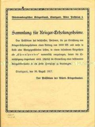 Spendenaufruf für Krieger-Erholungsheime