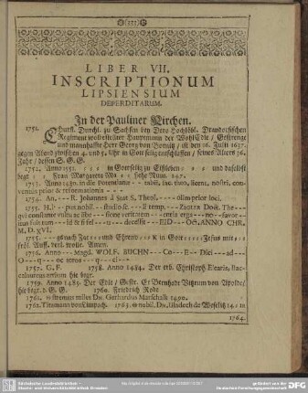 Liber VII. Inscriptionum Lipsiensium Deperditarum