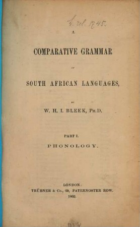 A comparative grammar of South African Languages, 1
