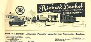 Briefbogen der Sack- und Wagendeckenfabrik Richard Henkel mit Firmenansicht Salzstraße 178 - 180