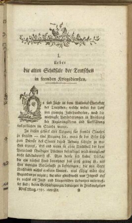 I. Ueber die alten Schiksale der Teutschen in fremden Kriegsdiensten.