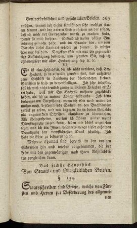 Das sechste Hauptstück. Von Staats- und Obrigkeitlichen Briefen.