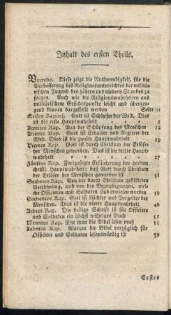 Inhalt des ersten Theils