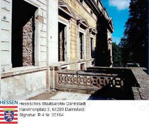 Darmstadt, Ausbau des ehemaligen Mollertheaters zum Haus der Geschichte / Westfront mit Balkon