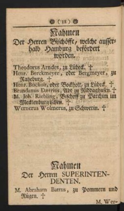 Nahmen Der Herren Superintendenten.