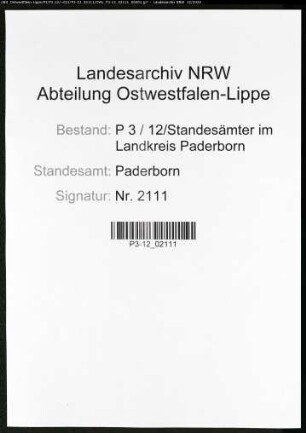 Sterberegister Standesamt Paderborn