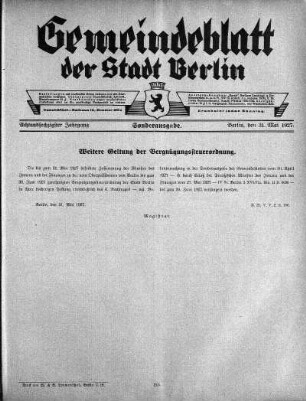 Sonderausgabe, 31. Mai 1927