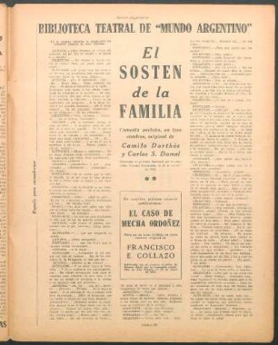 El sostén de la familia : Biblioteca teatral de "Mundo Argentino"