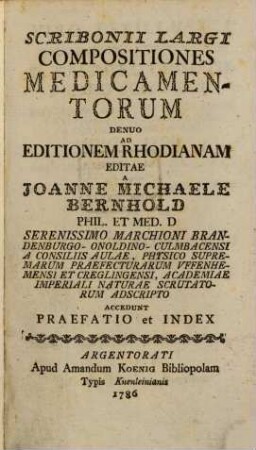 Scribonii Largi Compositiones Medicamentorum