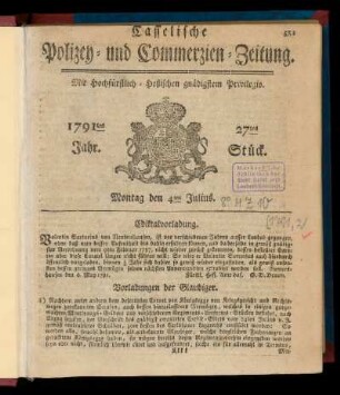 27tes Stueck, Montag den 4ten Julius. 1791
