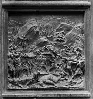 Paradiestür — Alttestamentarische Szenen — Sauls Kriege, David enthauptet Goliath