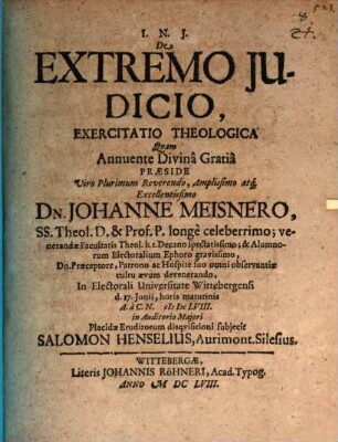De extremo iudicio exercitatio theologica