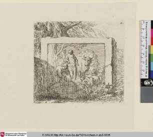 [Stehendes Schaf hinter zwei liegenden Schafen; The Set of the Sheep, 6; Trois moutons [...]]