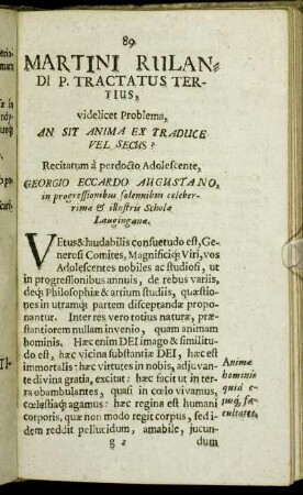 [Oratio de ortu Animæ.]